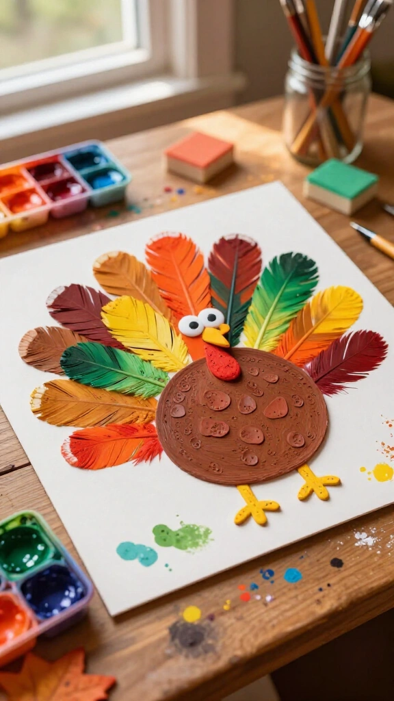 Sponge-painted turkey feathers