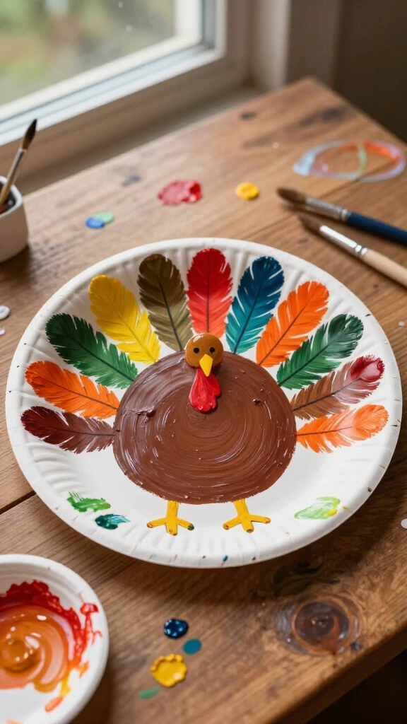 Paper plate turkey painting
