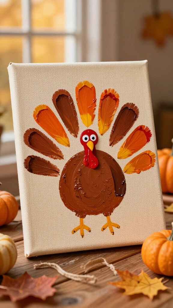 Handprint turkey on canvas
