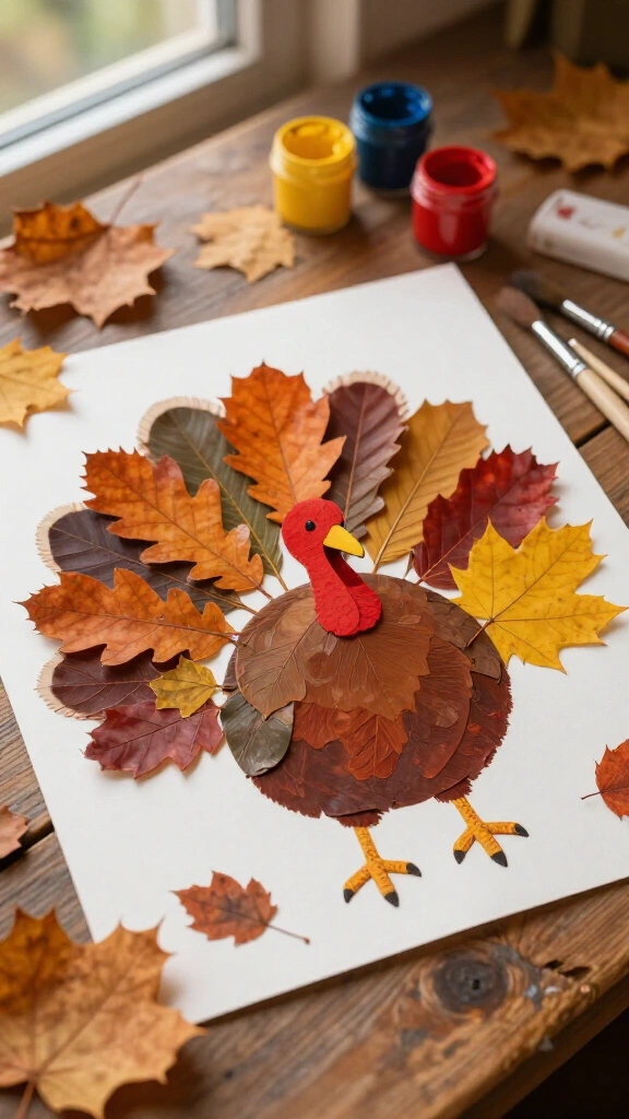 Leaf-print turkey painting