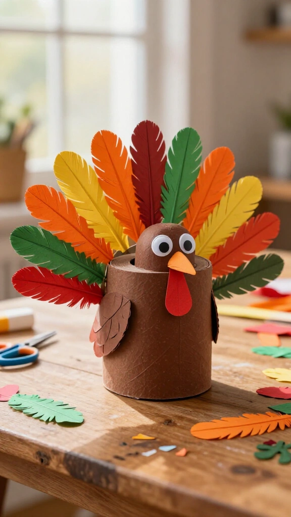 Toilet paper roll turkey feather craft