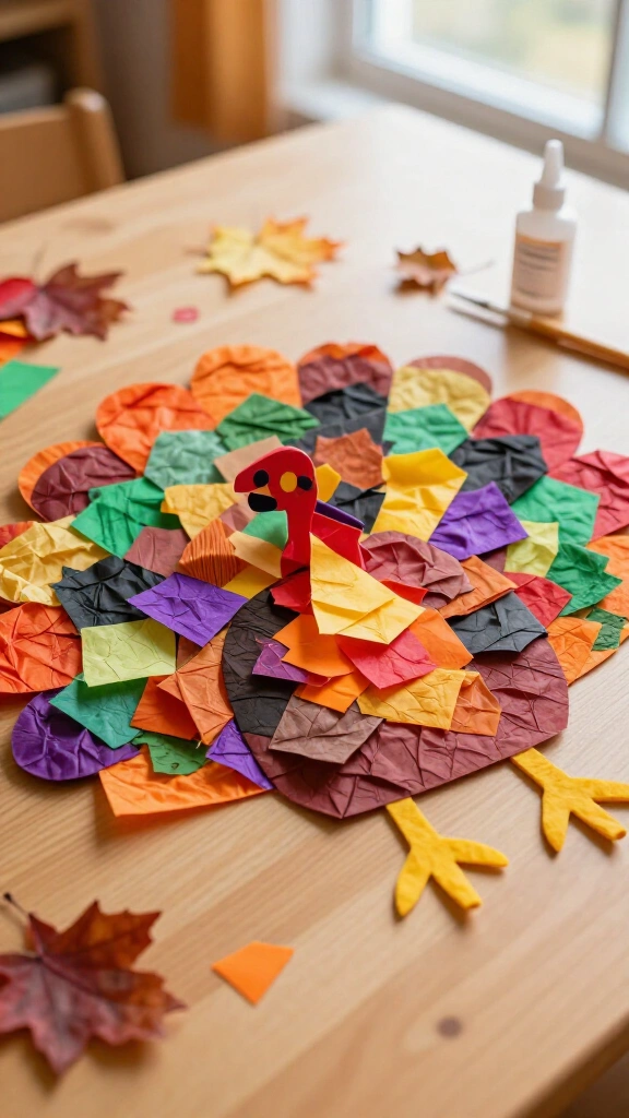 Tissue paper turkey feather collage