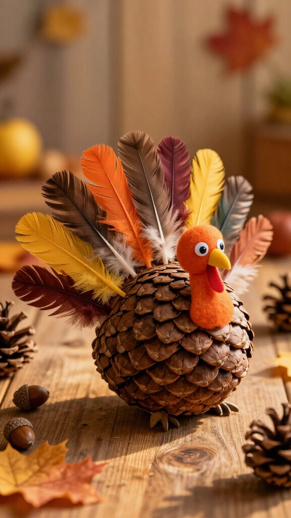 Pinecone turkey with feathers