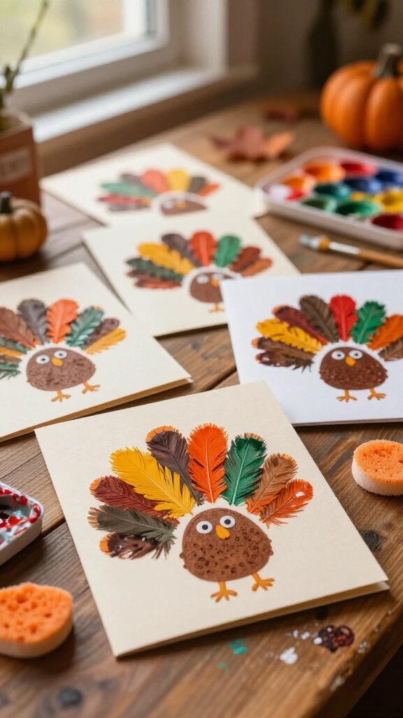 Sponge painted turkey feather cards