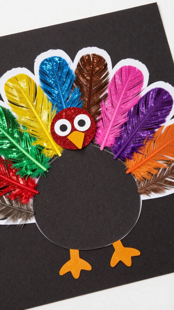 Glitter glue turkey feather art