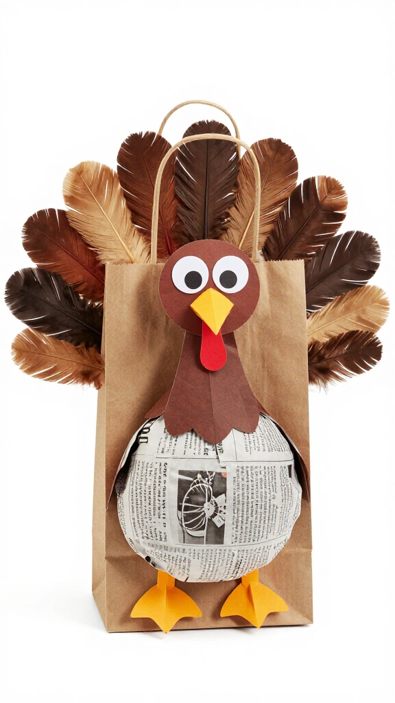 Paper bag turkey with feather wings