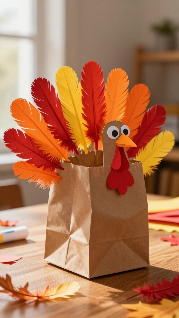 Brown paper bag turkey puppet