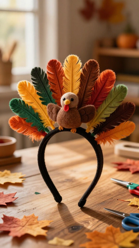 Headband turkey hat with felt feathers