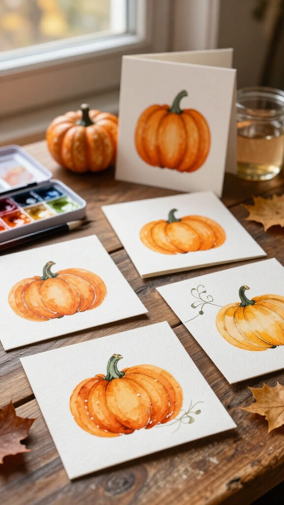Watercolor pumpkin cards