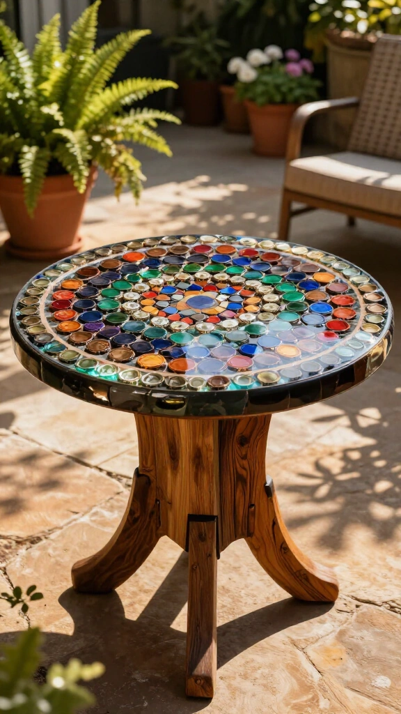 Intricate Bottle Cap Mosaic Tables