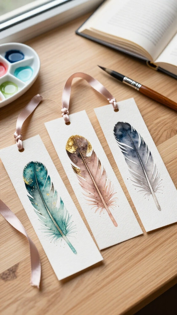 Watercolor Feather Bookmarks