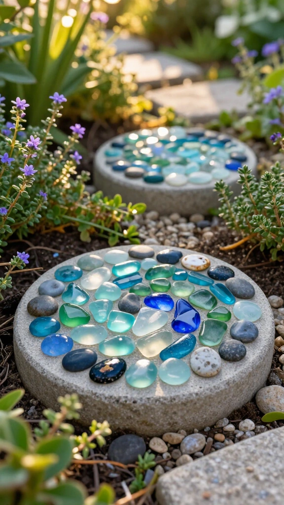 Mosaic Sea Glass Stepping Stones