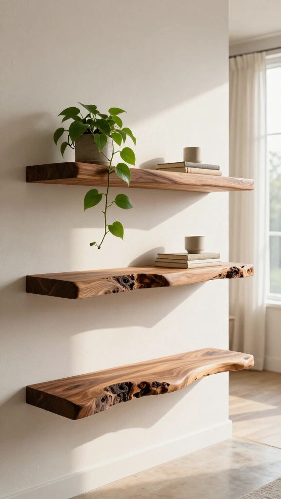 Floating Live-Edge Shelves