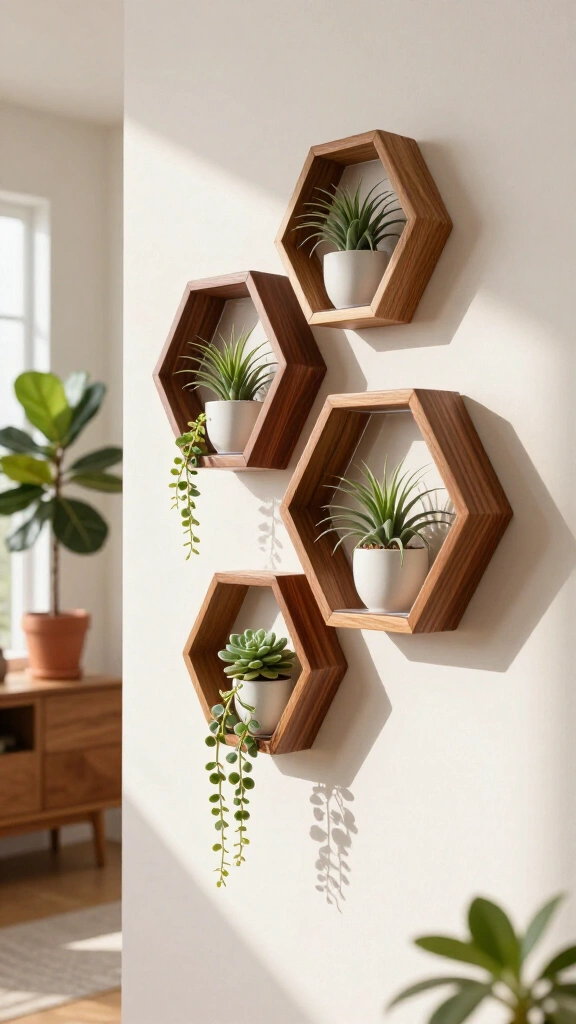 Hardwood Hexagon Wall Planters