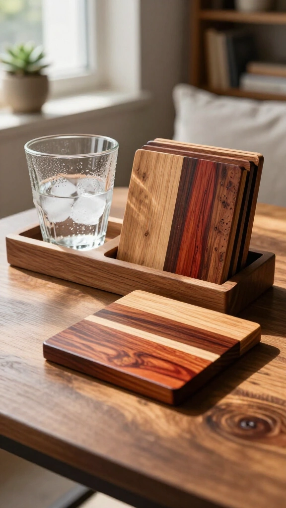 Scrap Wood Coaster Set with Holder