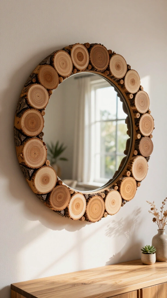 Sliced Wood Branch Mirror Frame