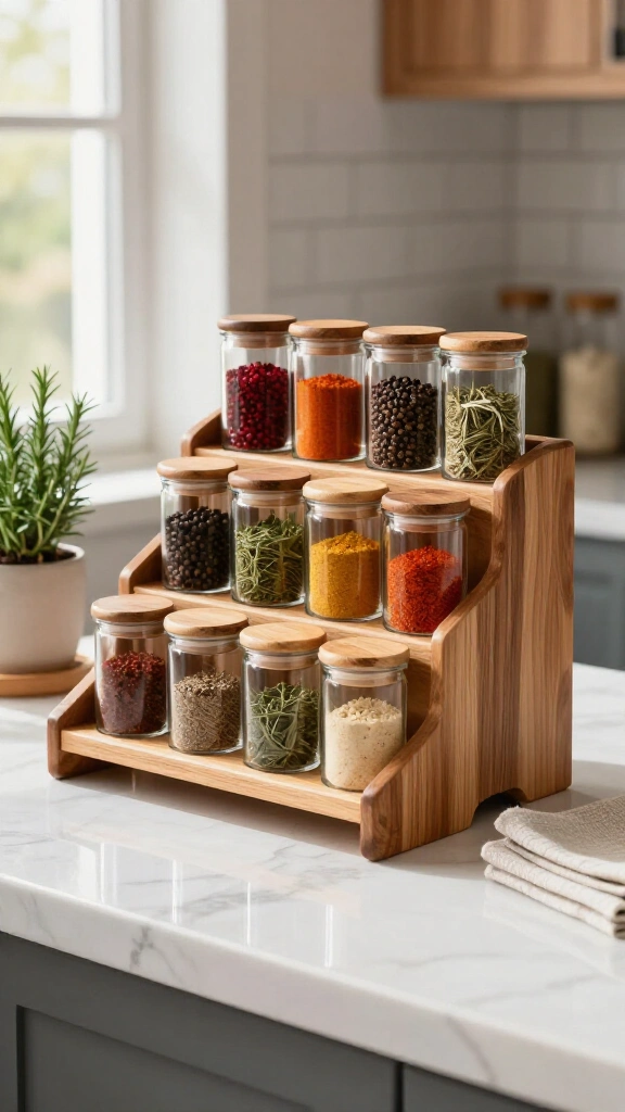 Tiered Wooden Spice Rack