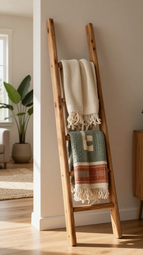 Rustic Wood Blanket Ladder