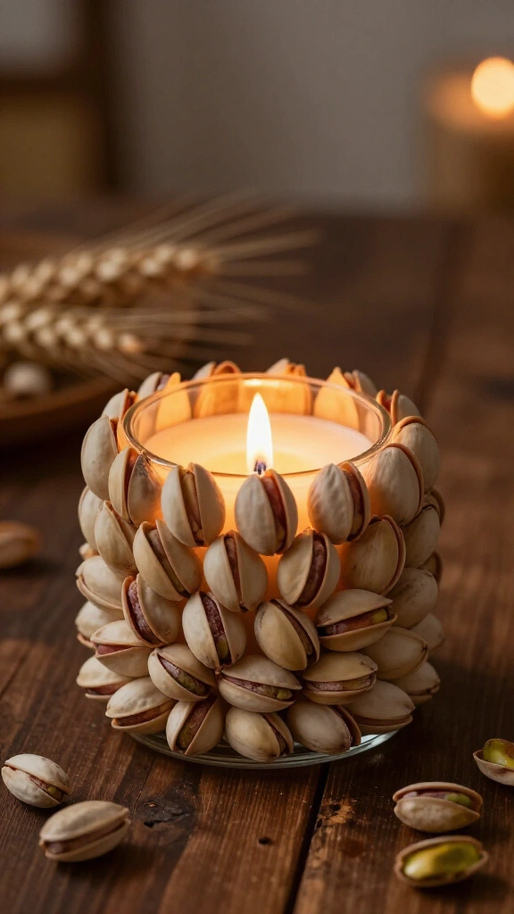 Rustic Pistachio Shell Candle Holder