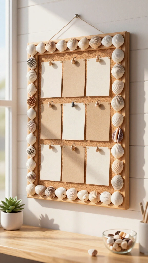Seashell-Topped Cork Bulletin Board