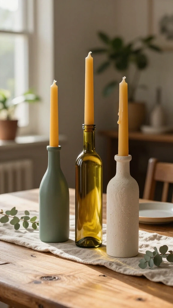 Upcycled Glass Bottle Candlesticks