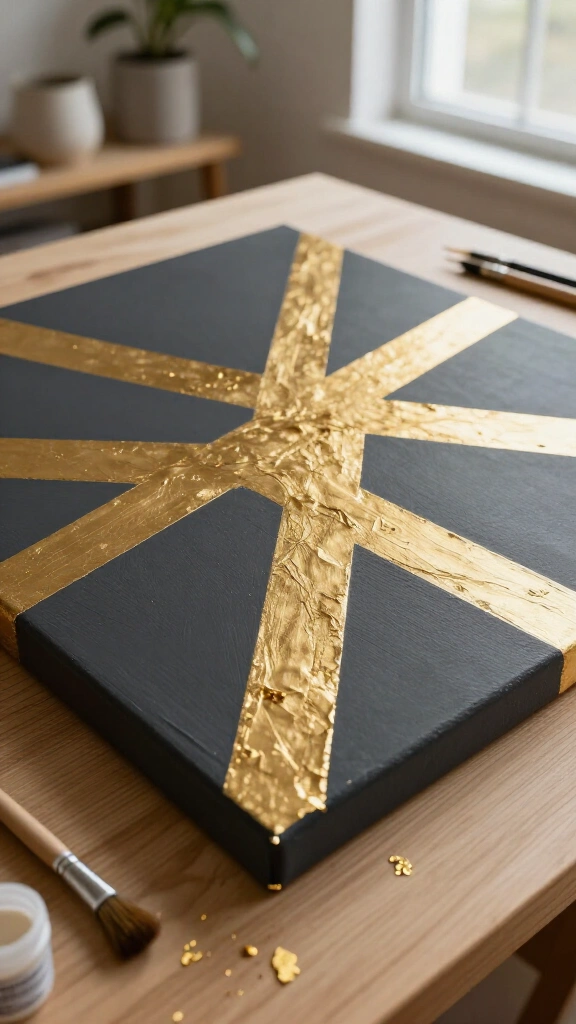 Geometric Gold Leaf Canvas Accents
