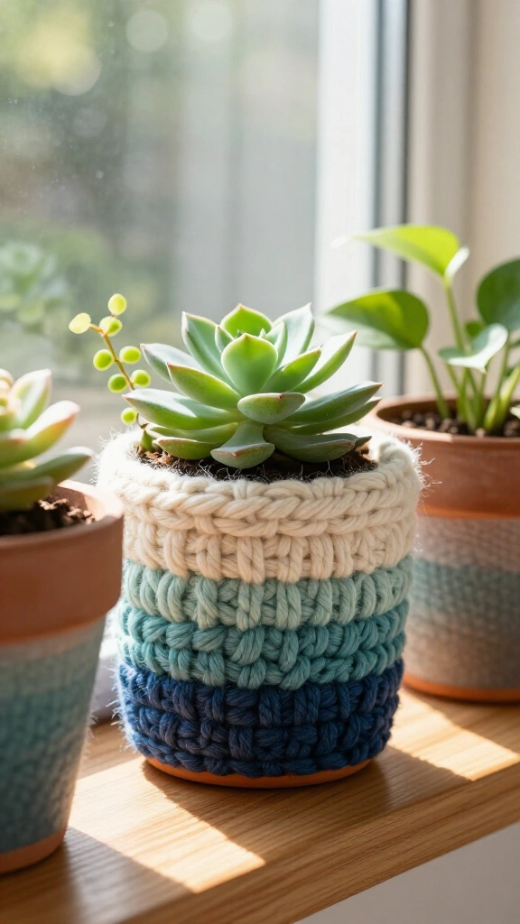Ombre Yarn-Wrapped Plant Pots