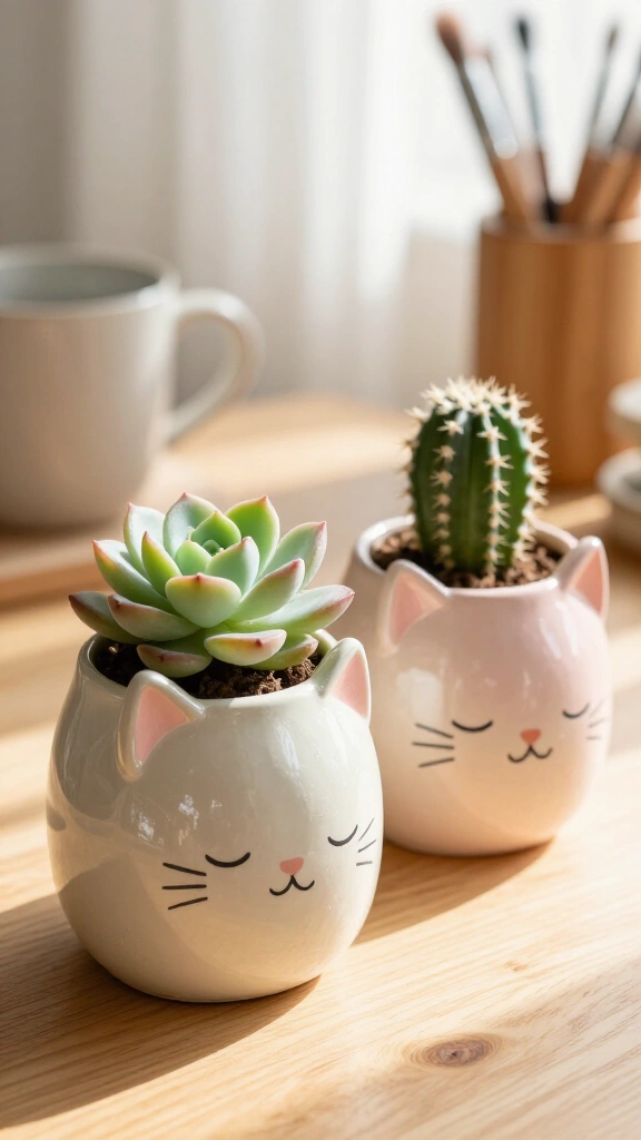 Whimsical Cat Plant Pots