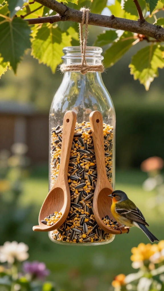 Backyard Bird Feeder with Wooden Spoons