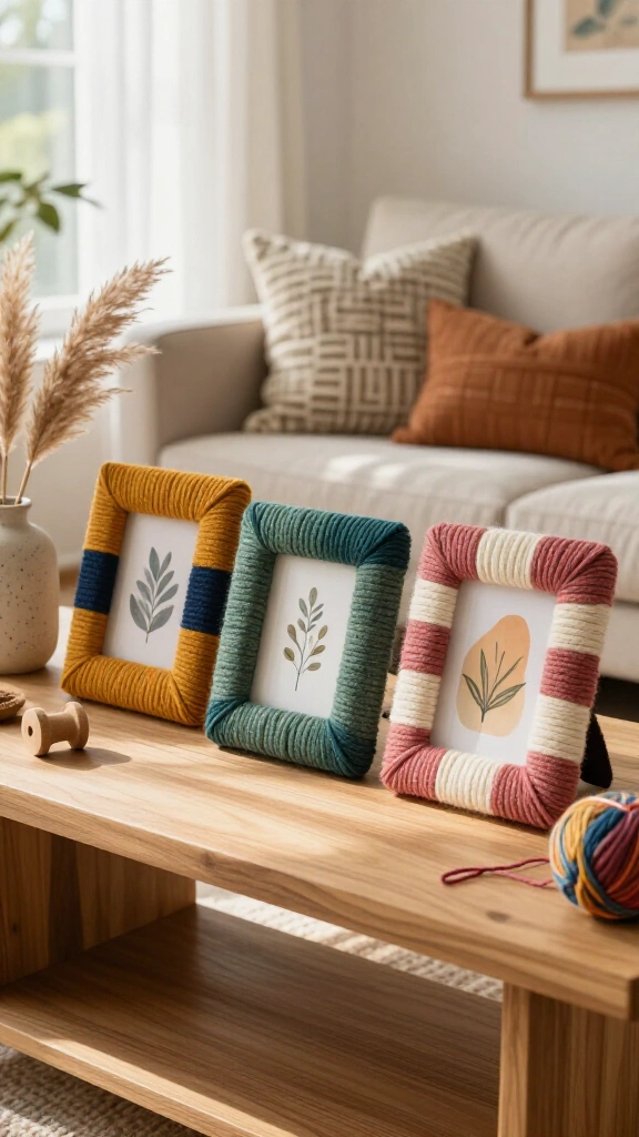 Colorful Yarn-Wrapped Picture Frames