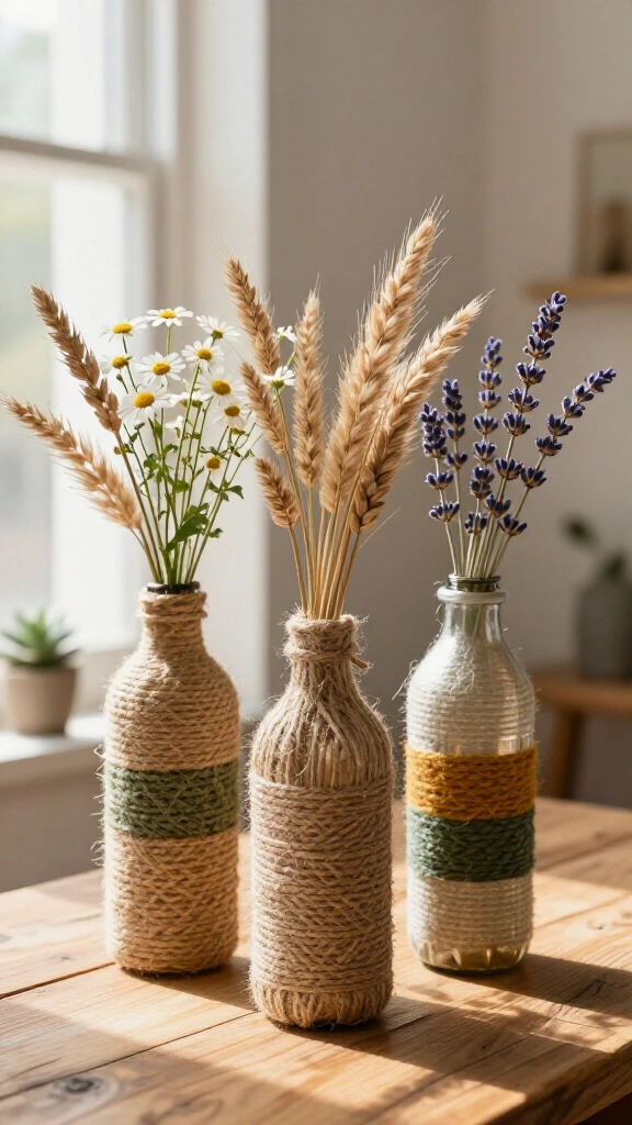 Modern Twine-Wrapped Flower Vases
