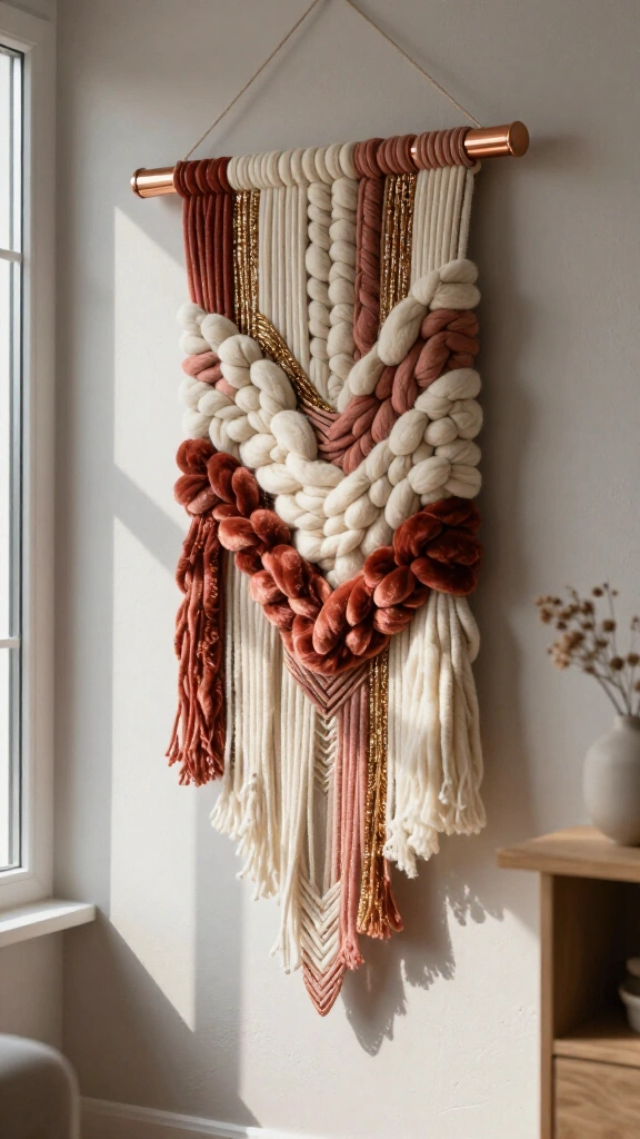 Woven Yarn Hanging on Copper Pipe