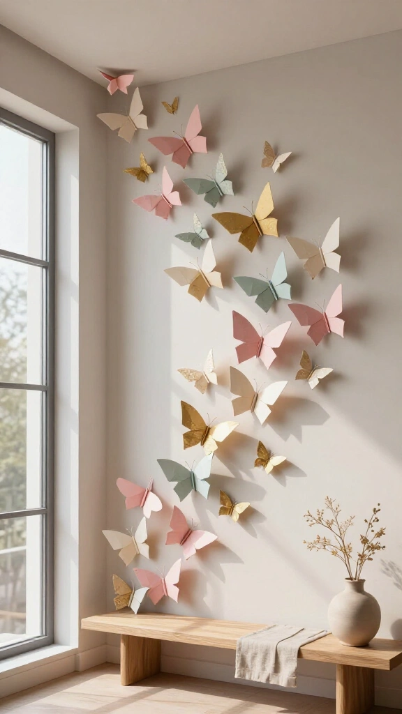 3D Origami Paper Butterfly Cascade