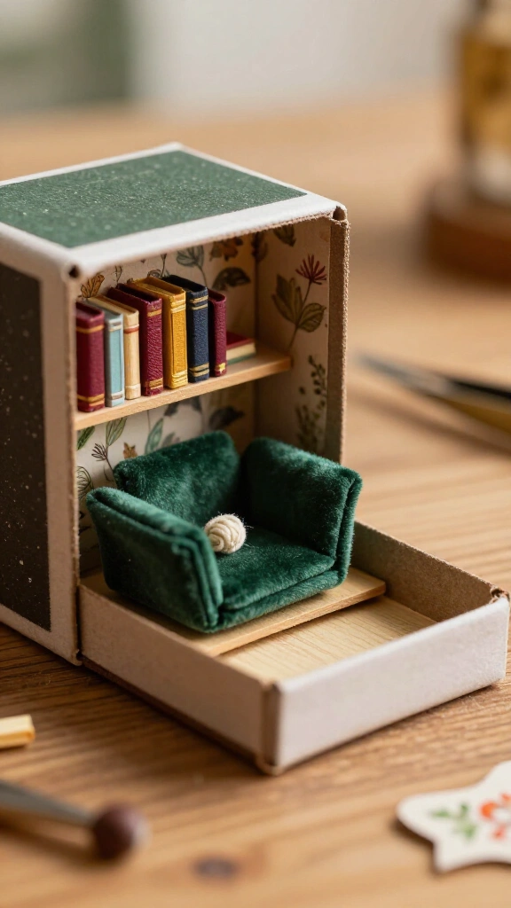 Matchbox diorama reading nook