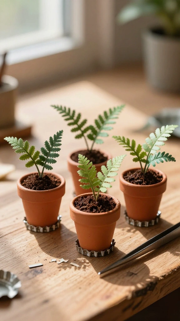 Bottle cap micro potted plants