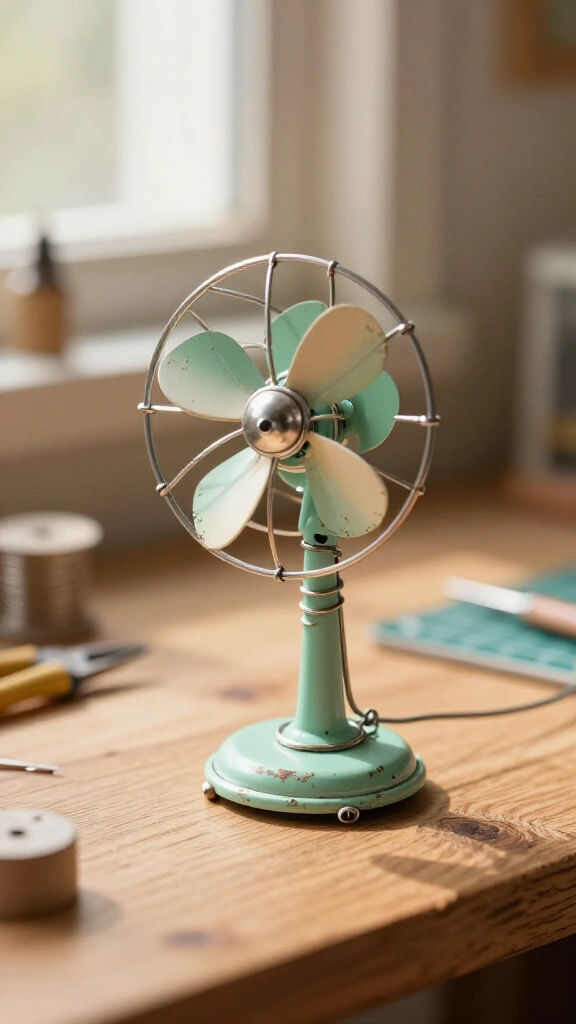 Paperclip and bead vintage desk fan