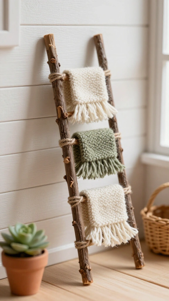 Twig and twine rustic blanket ladder