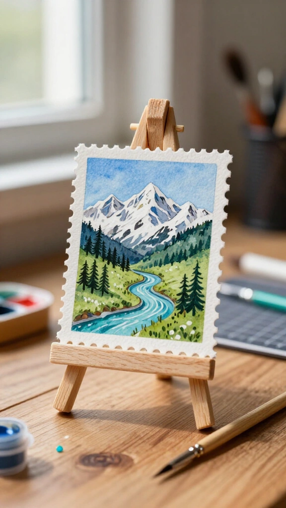 Miniature canvas on toothpick easel