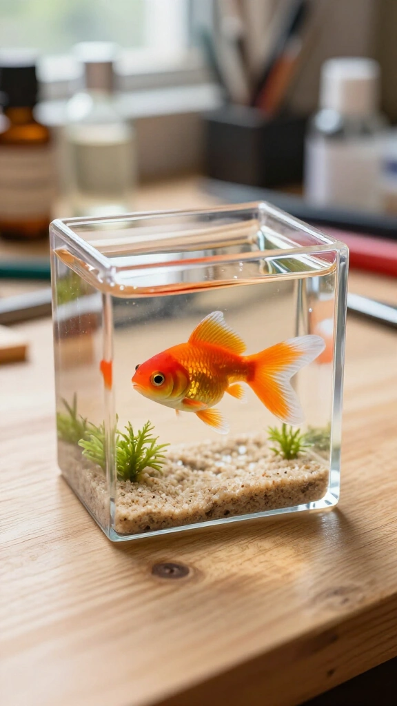 Mini resin aquarium with clay goldfish