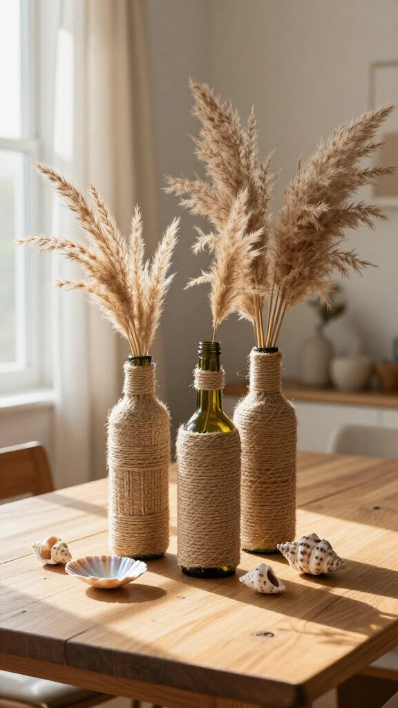 Jute Wrapped Bottle Vases