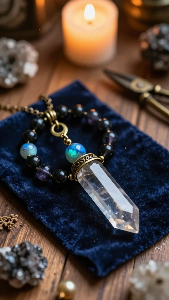 Beaded Pendulum with Quartz Point