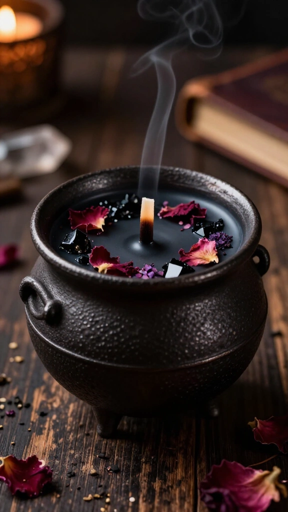 Cauldron Candle with Crushed Obsidian
