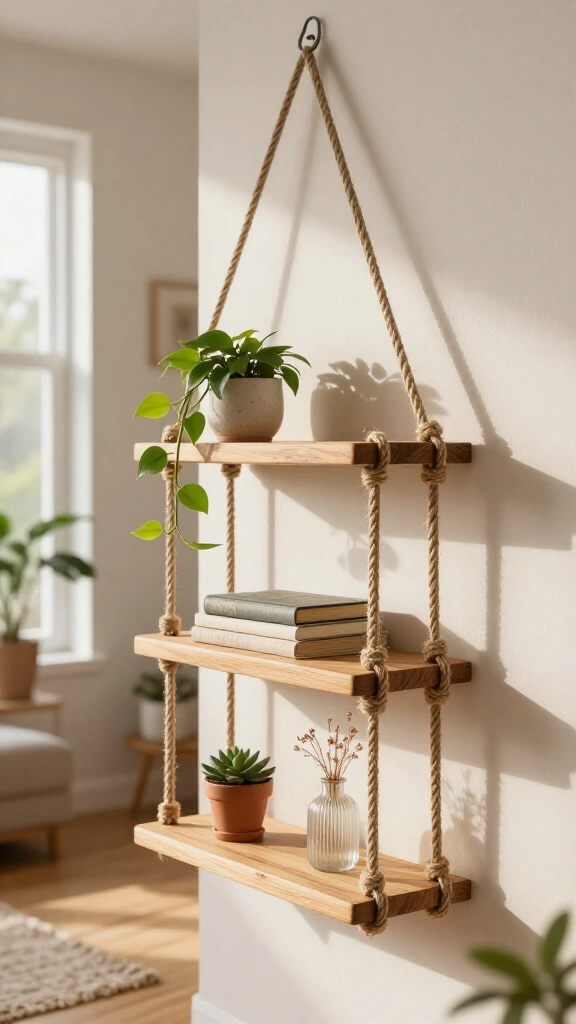Tiered Jute Hanging Shelves