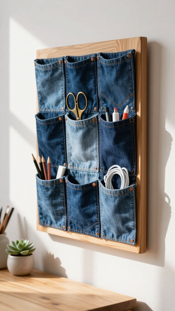 Upcycled Denim Pocket Wall Organizer