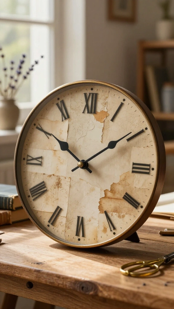 Antiqued Book Page Wall Clock