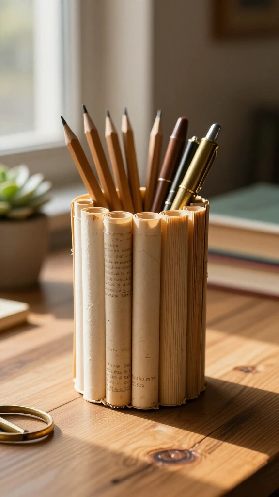 Rolled Paper Pencil Holder