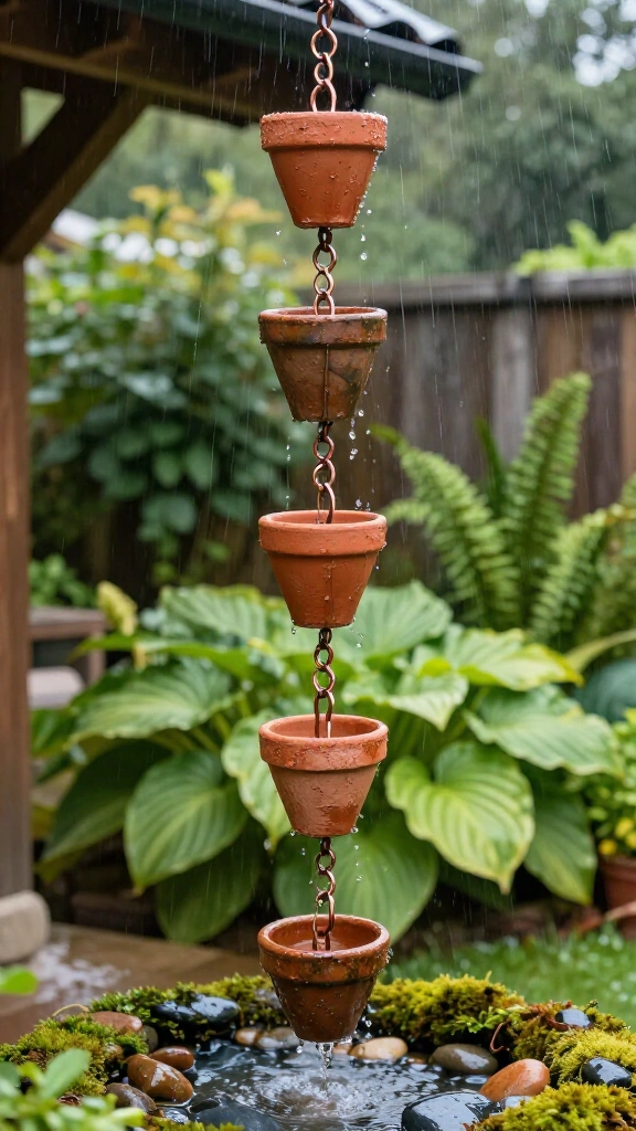 Copper Wire and Terracotta Rain Chain
