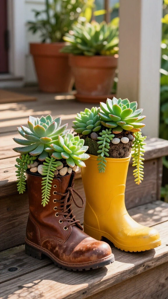 Whimsical Upcycled Boot Succulent Planters