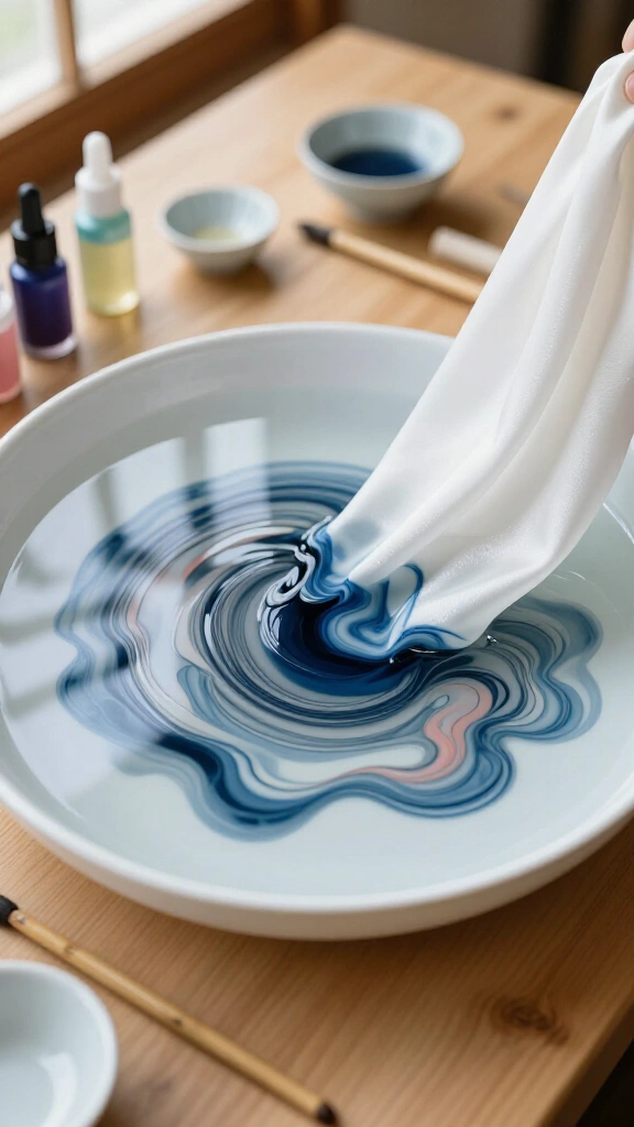Japanese Suminagashi Silk Marbling