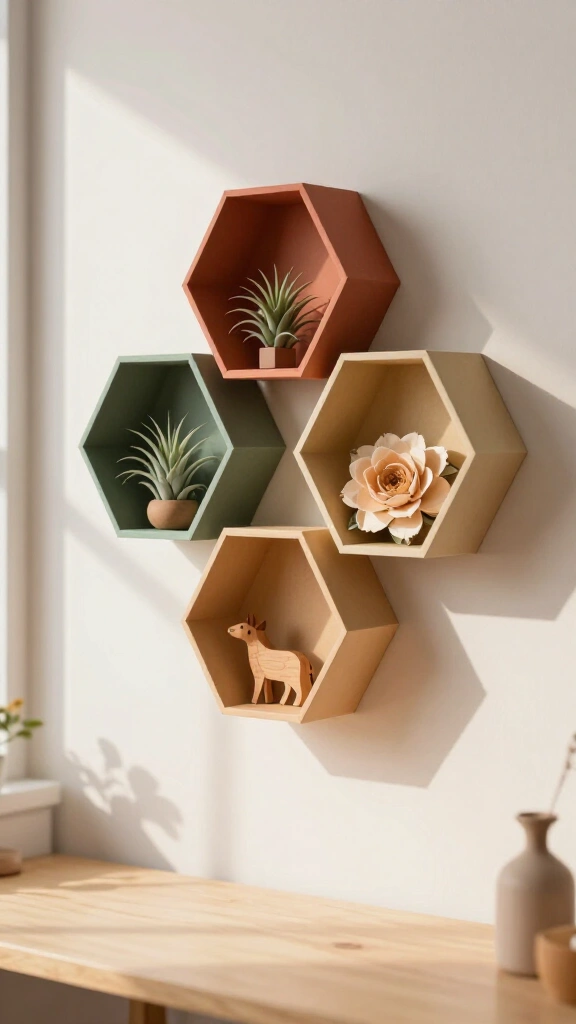 Modular Hexagonal Paper Wall Shelves